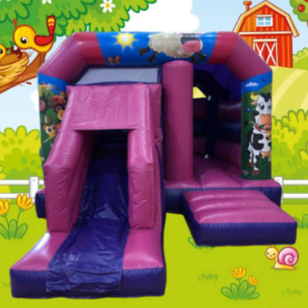 Pink & Purple Bounce 'n' Slide Farm Yard Themed