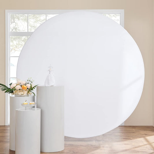6ft Round White Backdrop & 3 x White Plinths