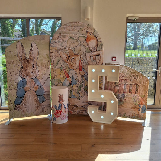 4ft, 6ft & 7ft Sail Backdrops & Plinth Package Peter Rabbit Themed