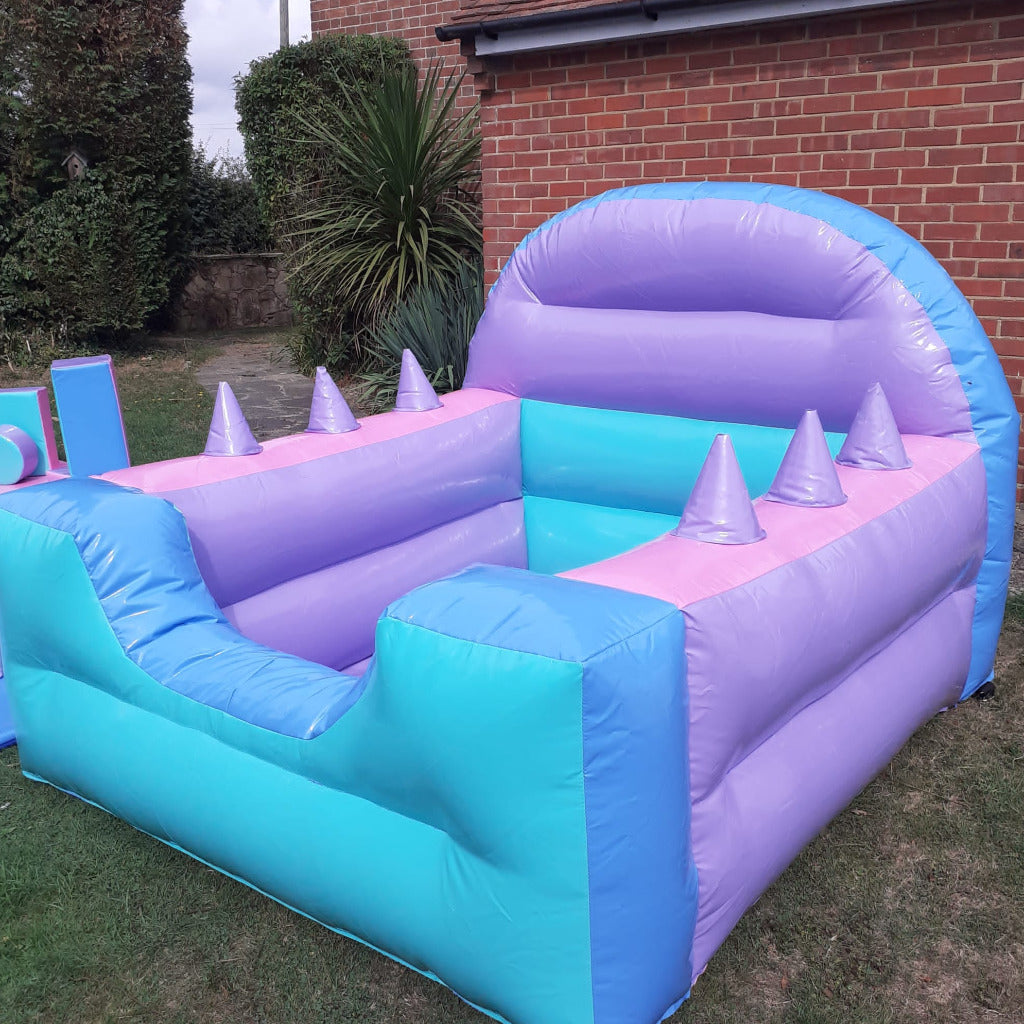 Multicoloured Pastel Inflatable Ball Pool Air Juggler & Multicoloured Pastel Soft Play Shapes