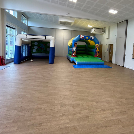 Football Blue & Green Bouncy Castle & Shoot 'n' Score Penalty Shoot-Out Inflatable Package