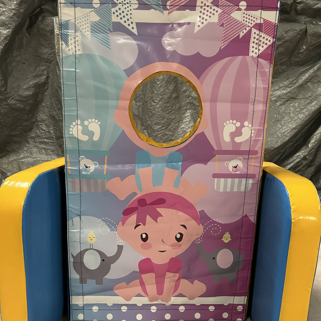 Gender Reveal Baby ‘Face in Hole’ Peek a Boo Blue & Yellow