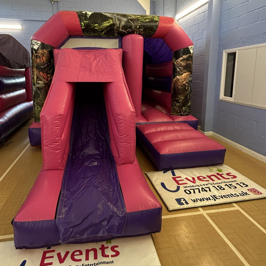 Dinosaur Pink & Purple Bouncy Castle & Pink & Purple Bounce 'n' Slide Bouncy Castle