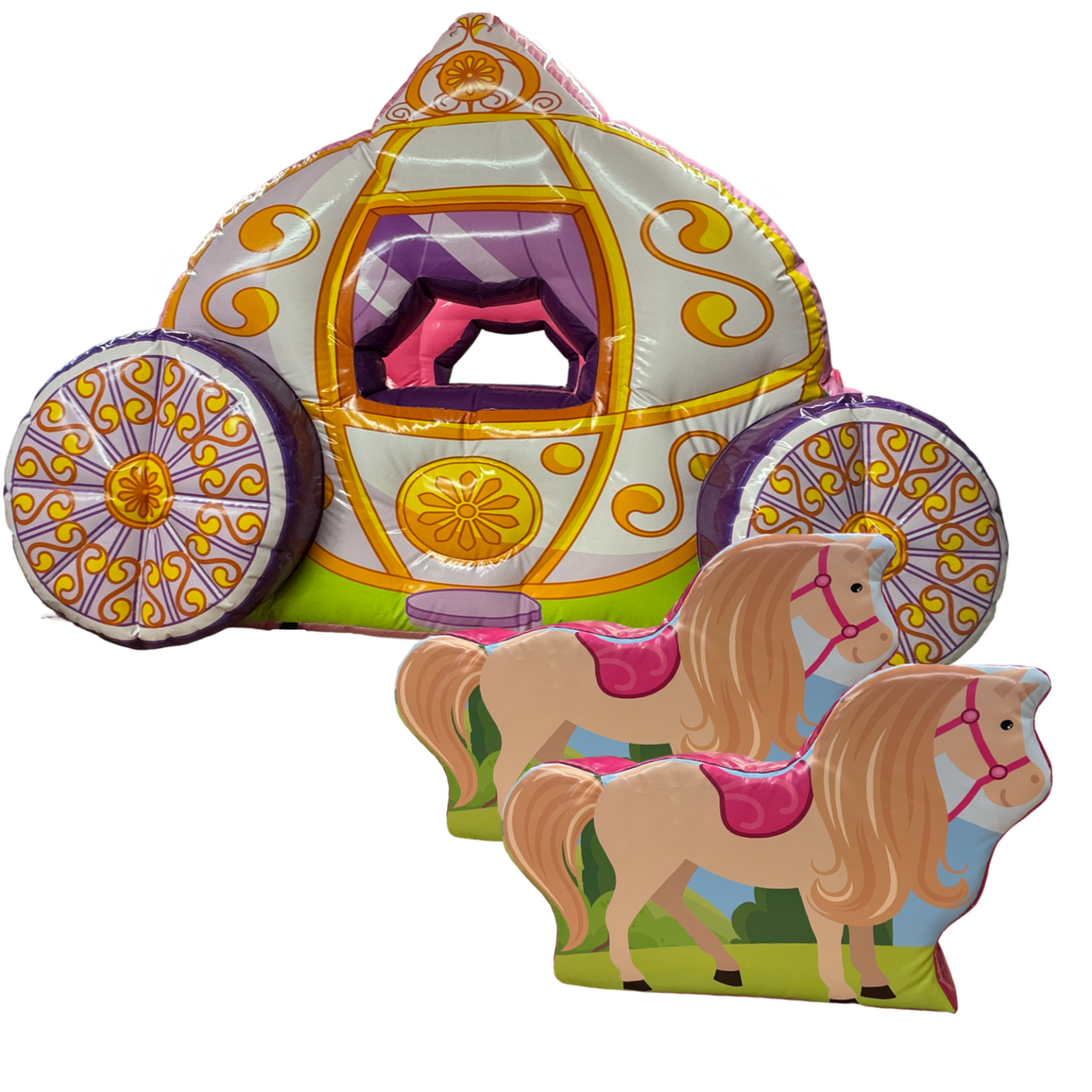 Princess Carriage Inflatable Ball Pool Air Juggler 3D plus 2x Soft Play Shaped Horses