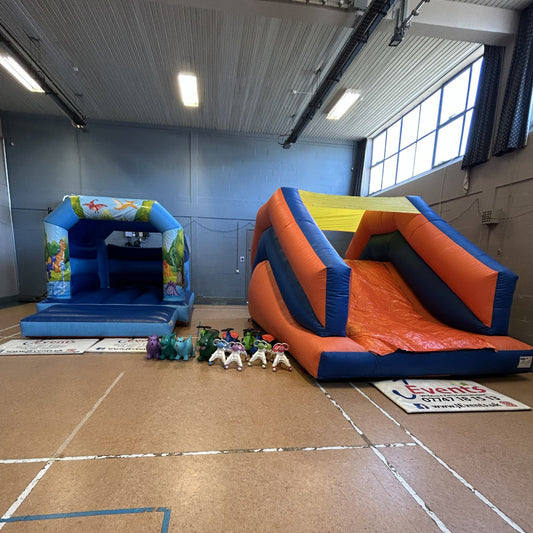 Cute Cartoon Dinosaur Bouncy Castle Blue & Blue