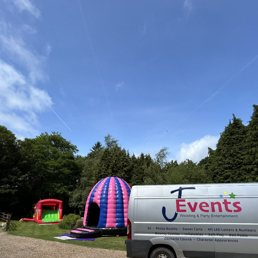 Assault Course 46ft Multicoloured Inflatable Obstacle Course & Disco Dome Bouncy Castle Package