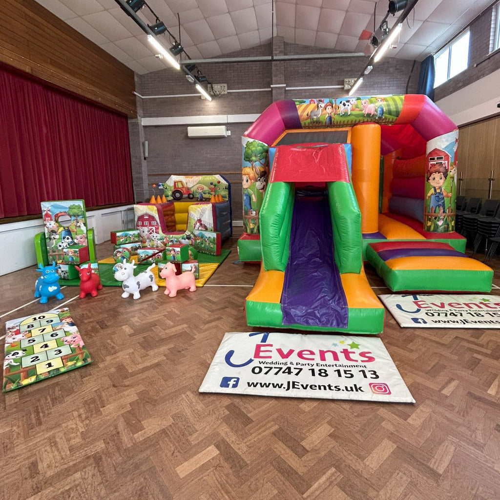 Farm Yard 2 Bounce 'n' Slide Bouncy Castle, Ball Pool Soft Play Shapes, Hop Scotch & ‘Face in Hole’ Peek a Boo Package (Copy)