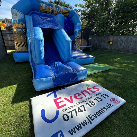 Blue Bounce 'n' Slide Construction Themed