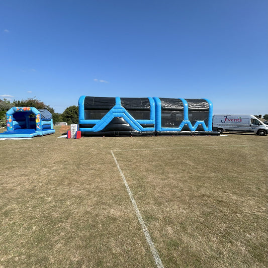 Assault Course 46ft Blue & Black Inflatable Obstacle Course & Bouncy Castle