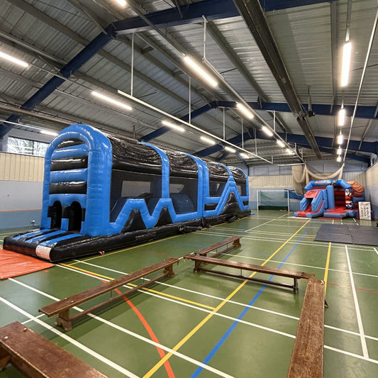 Assault Course 46ft Blue & Black Inflatable Obstacle Course & Bounce n Slide