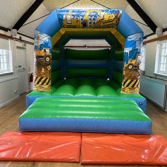 Construction Themed Bouncy Castle Blue & Green