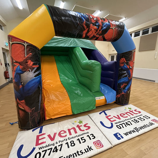 Multicoloured Rainbow Junior Platform Inflatable Slide Spidey