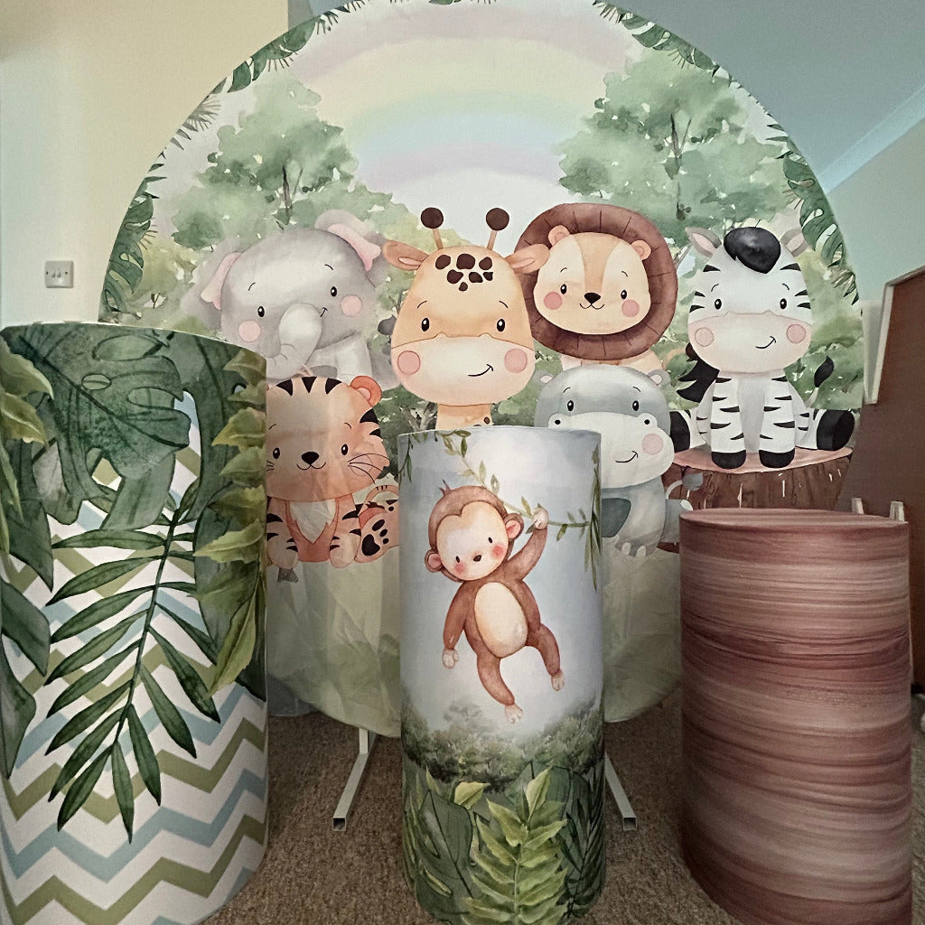 6ft Round Jungle Backdrop Hoop & 3 x Jungle Plinths