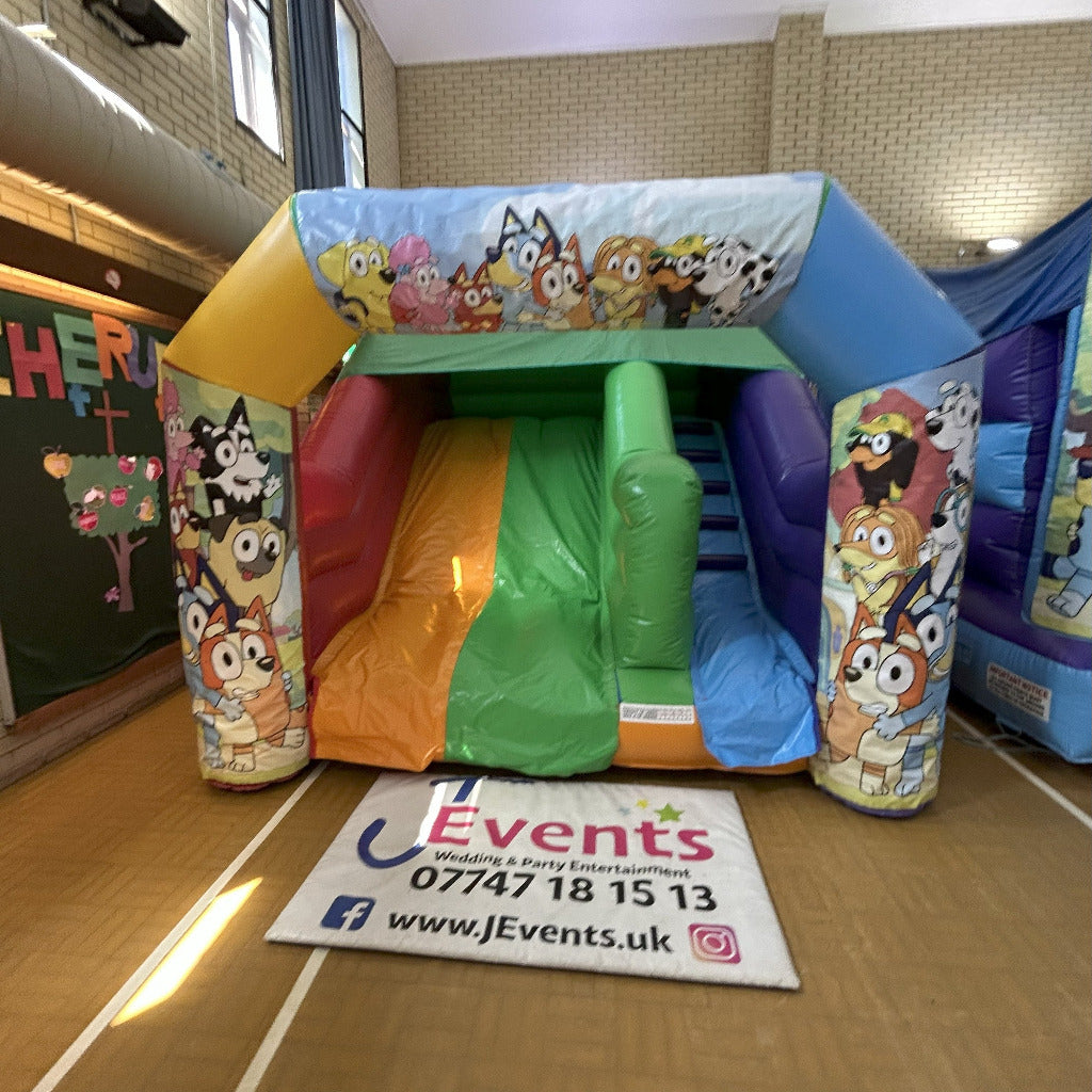 Multicoloured Rainbow Junior Platform Inflatable Slide Bluey