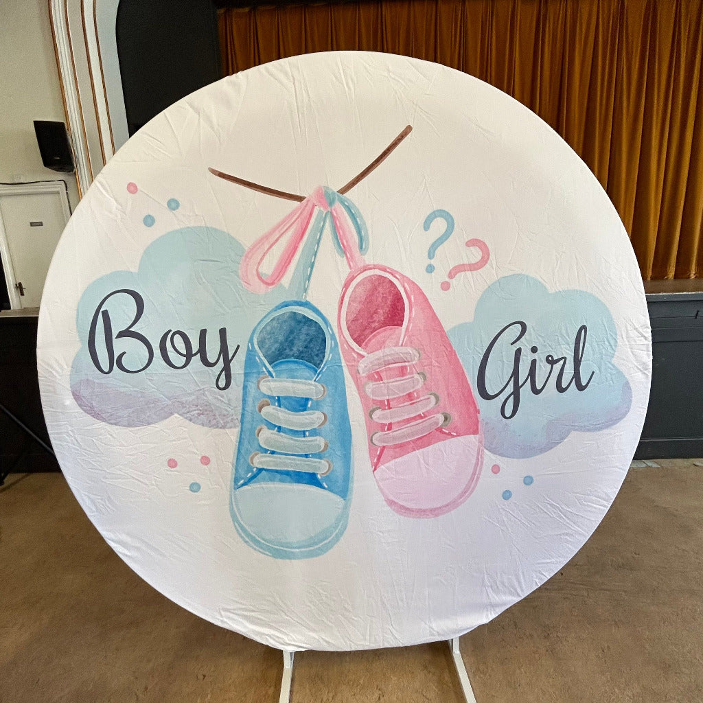 6ft Round Gender Reveal Backdrop Hoop