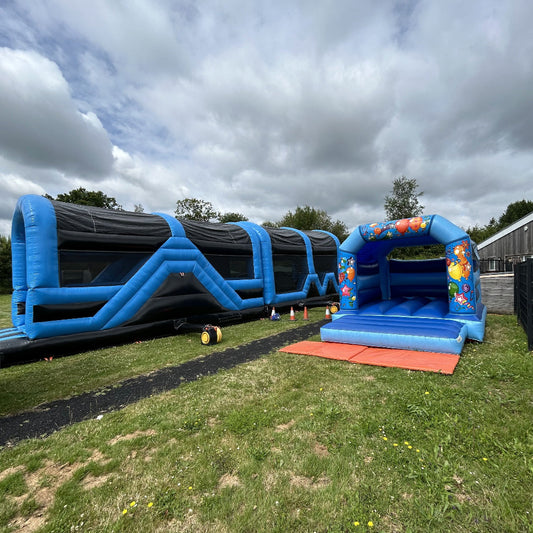 Assault Course 46ft Blue & Black Inflatable Obstacle Course & Bouncy Castle