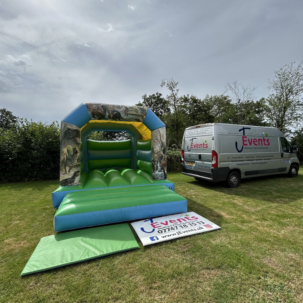 Blue & Green Bouncy Castle Dinosaur Themed