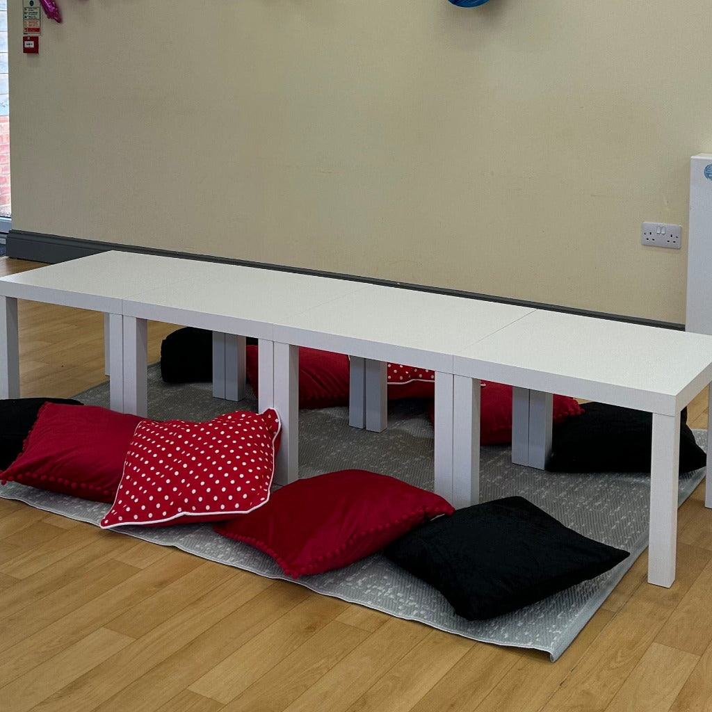 4 x Children Tables, 8 x Cushions & 1 x Rug