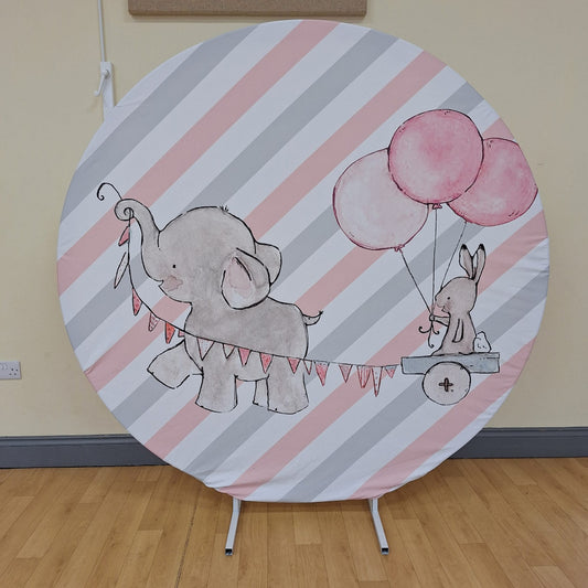 6ft Round Pink Elephant Backdrop Hoop