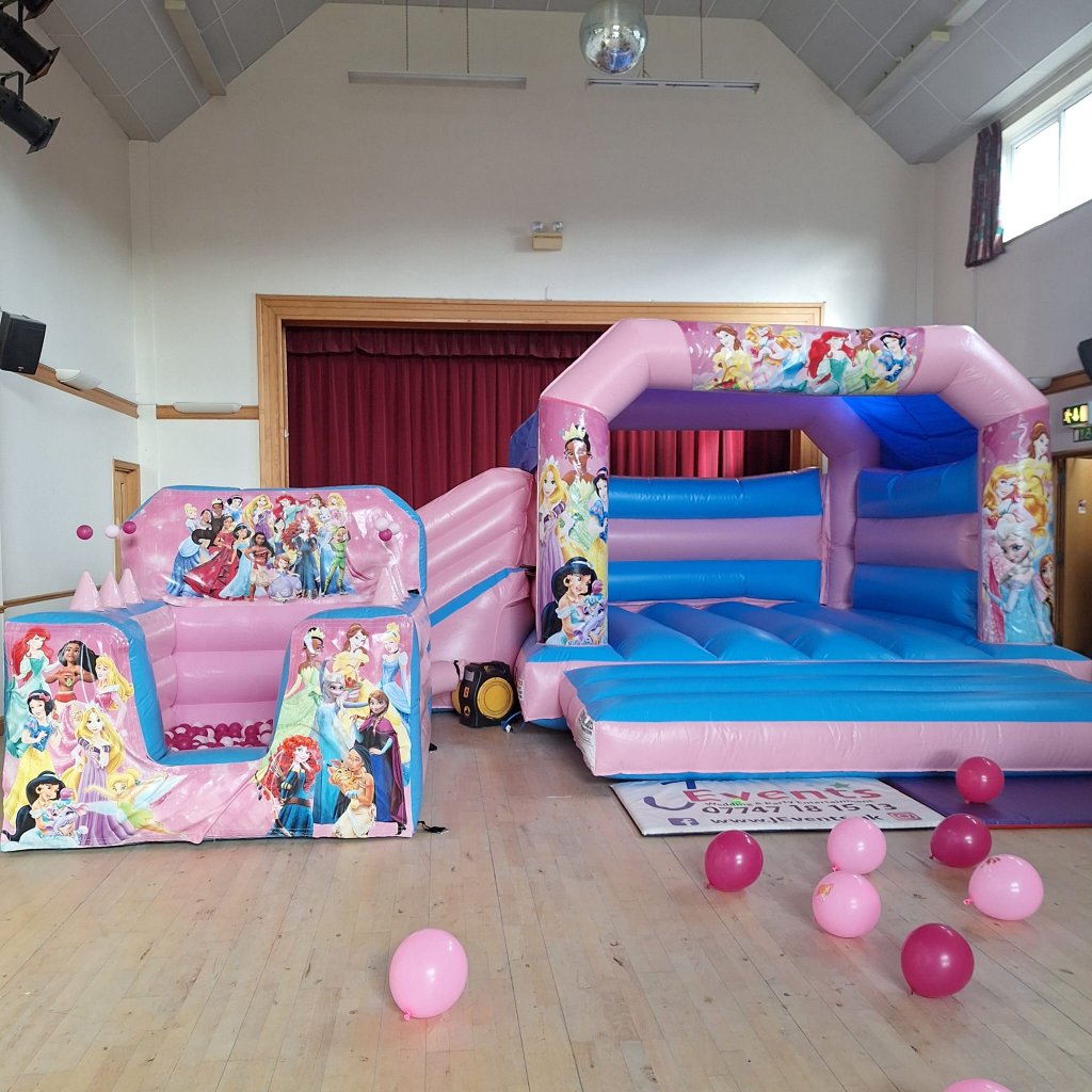 Princess 2 Pastel Pink & Pastel Blue Bounce 'n' Slide & Princess Pastel Pink & Pastel Blue Ball Pool & Soft Play Shapes, Face In The Hole & Hopscotch Package