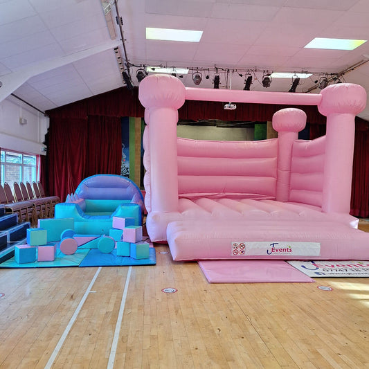 Multicoloured Pastel Inflatable Ball Pool Air Juggler & Multicoloured Pastel Soft Play Shapes