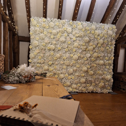 White & Cream Silk Flower Wall