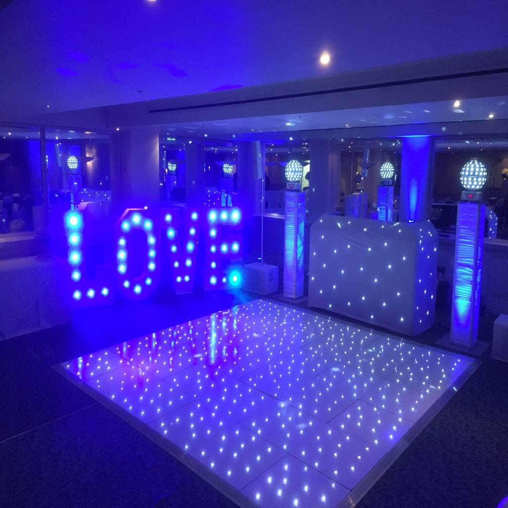 DJ & White Disco Setup Plus Photo Booth & LOVE Letters