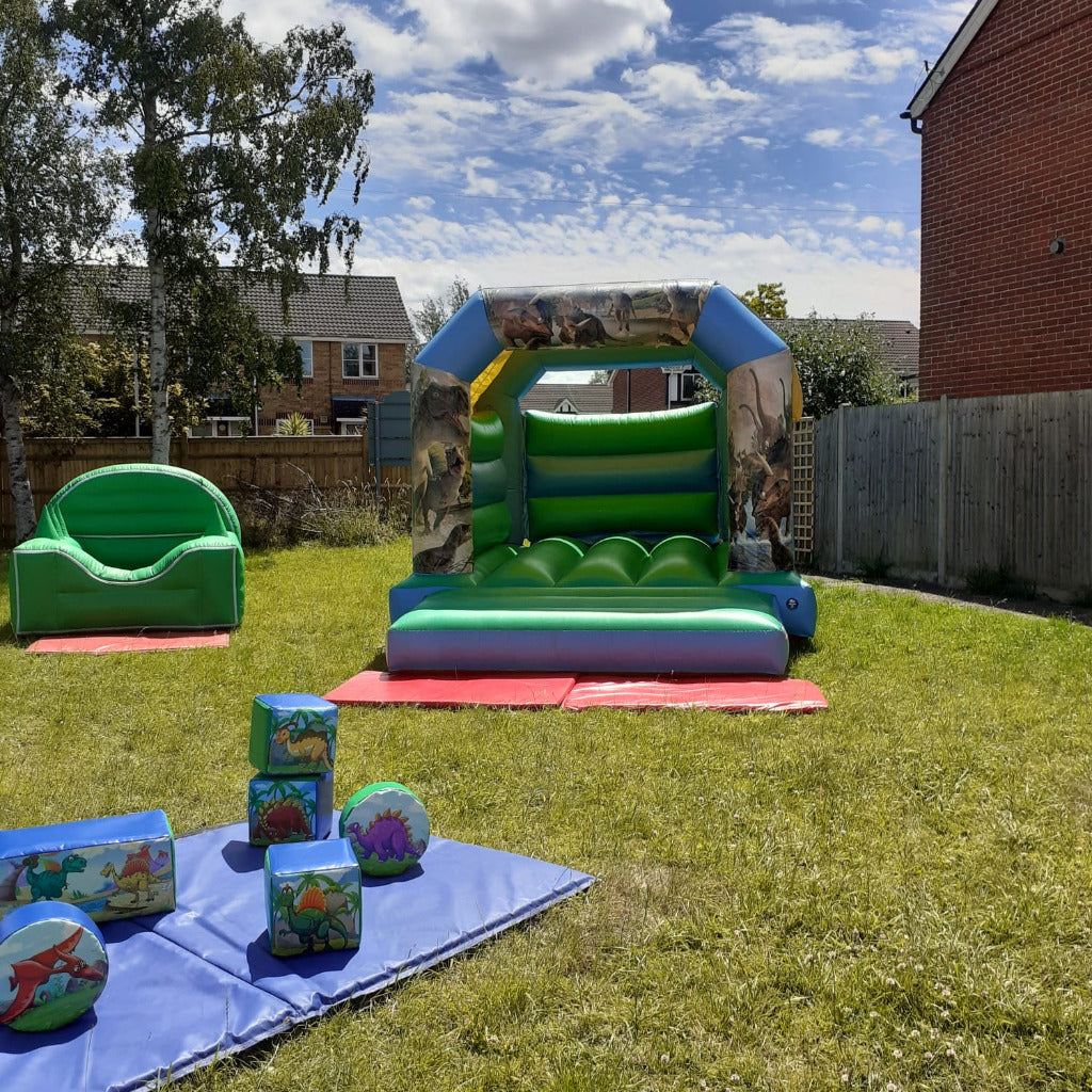 Blue & Green Bouncy Castle Dinosaur Themed