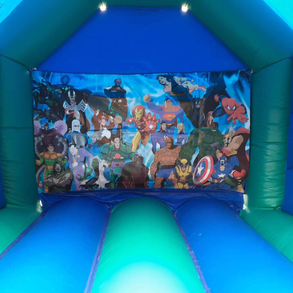 Superheros & Villains Bouncy Castle Blue & Green