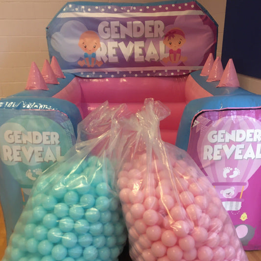 Gender Reveal Light Pastel Pink & Light Pastel Blue Inflatable Ball Pool Air Juggler Plus Soft Play Shapes