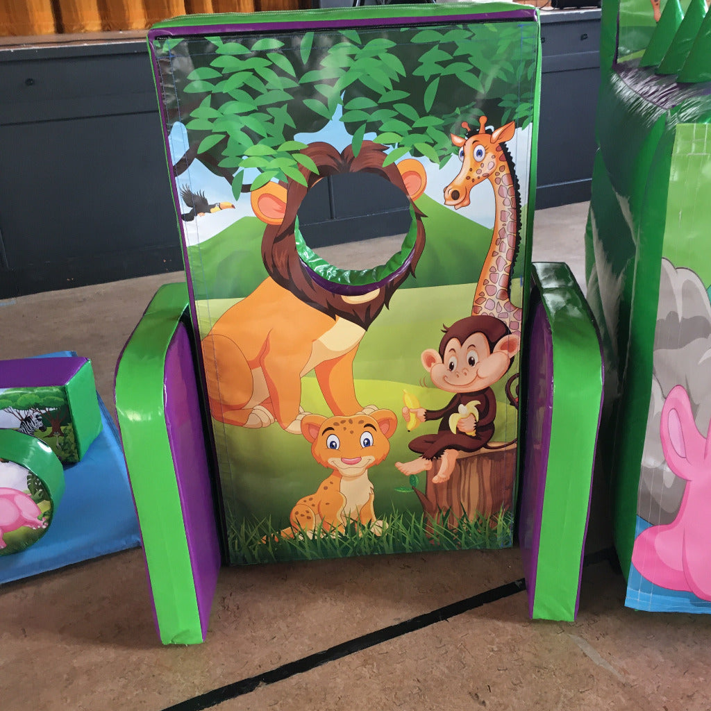 Jungle Inflatable Ball Pool Air Juggler & Soft Play Shapes, Face In The Hole & 2x Animal Hoppers Package