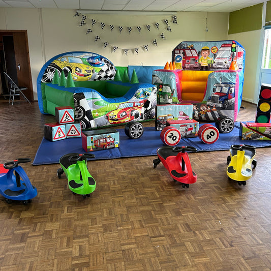2 x Inflatable Ball Pool Air Juggler, 1x Soft Play Set & 4x Didi Cars