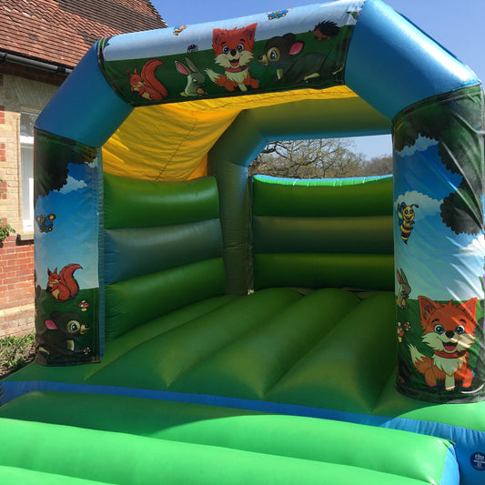 Woodland Themed Bouncy Castle Blue & Green
