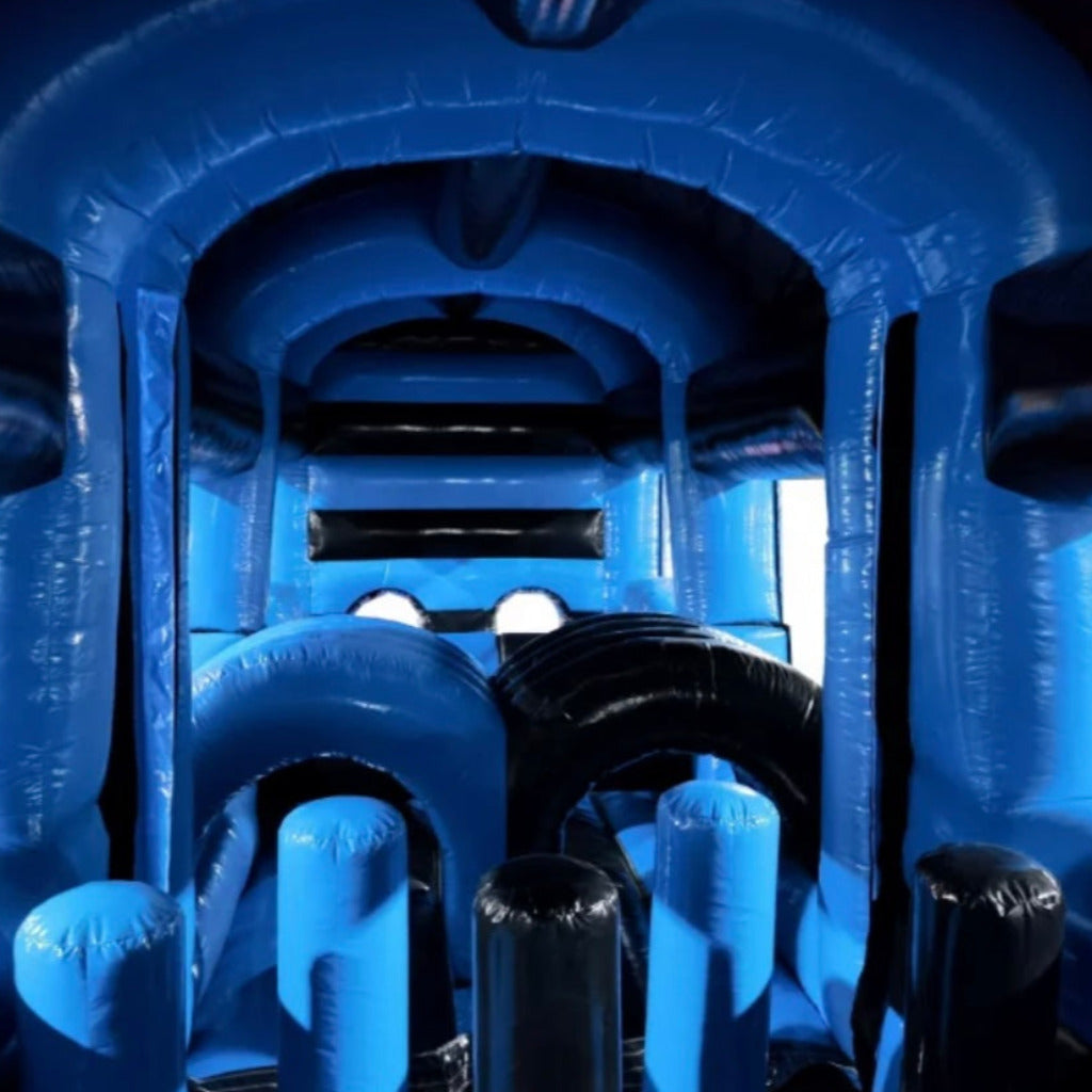 Assault Course 46ft Blue & Black Inflatable Obstacle Course & Disco Dome Bouncy Castle Package