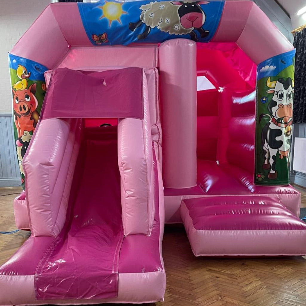 Pink Bounce 'n' Slide Farm Yard Themed