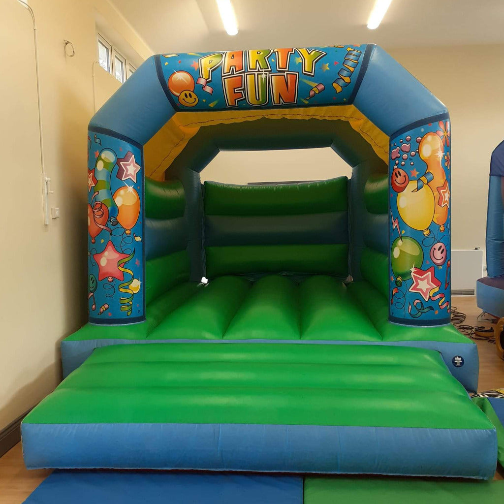 Party Fun Themed Bouncy Castle Blue & Green