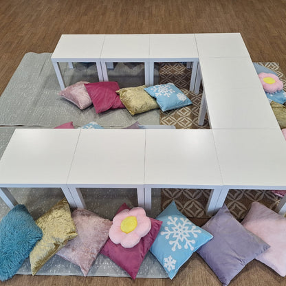 10 x Children Tables, 20 x Cushions & 3 x Rugs