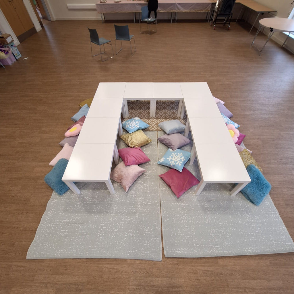 10 x Children Tables, 20 x Cushions & 3 x Rugs