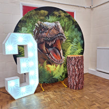 Load image into Gallery viewer, 6ft Round Backdrop Hoop (Any theme), 4ft LEd Light Up Number &amp; Plinth Package
