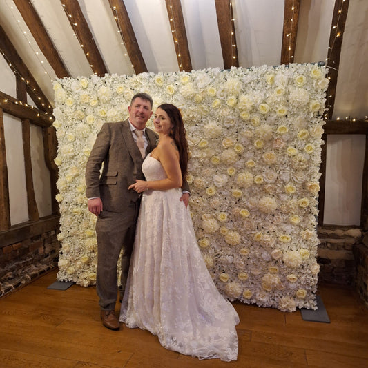 White & Cream Silk Flower Wall