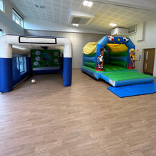 Load image into Gallery viewer, Football Blue &amp; Green Bouncy Castle &amp; Shoot &#39;n&#39; Score Penalty Shoot-Out Inflatable Package
