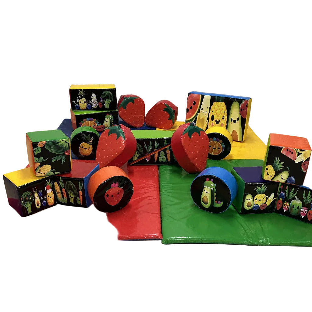 Dancing Fruits and Vegetables Soft Play Shapes plus 4x Strawberries Soft Play Shapes