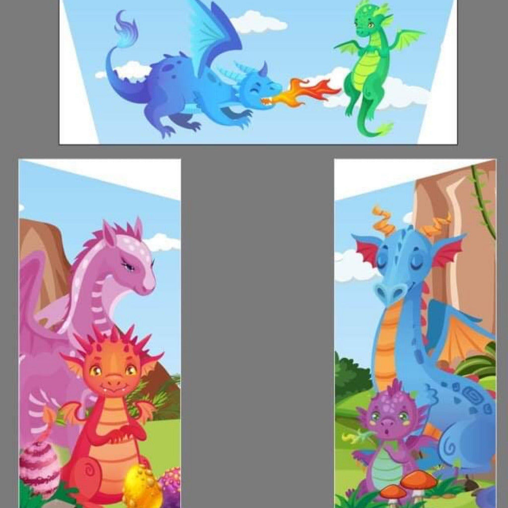 Multicoloured Rainbow Junior Platform Inflatable Slide Dragons