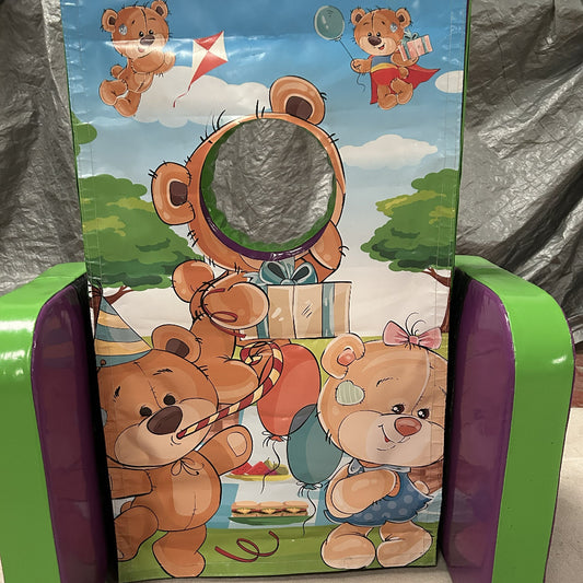 Teddy Bear ‘Face in Hole’  Peek a Boo Green & Purple
