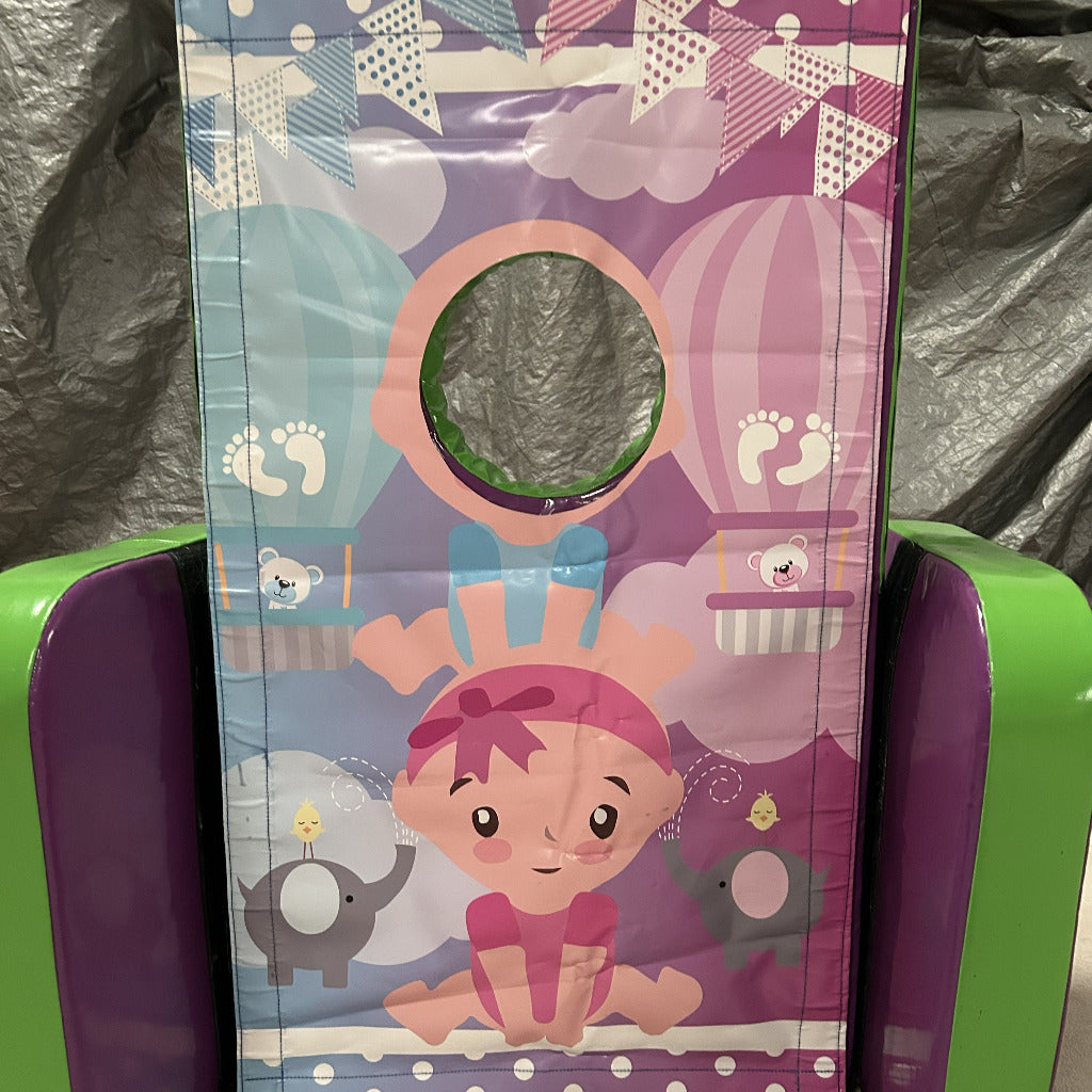 Gender Reveal Baby ‘Face in Hole’  Peek a Boo Green & Purple