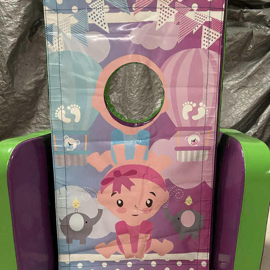 Gender Reveal Baby ‘Face in Hole’  Peek a Boo Green & Purple