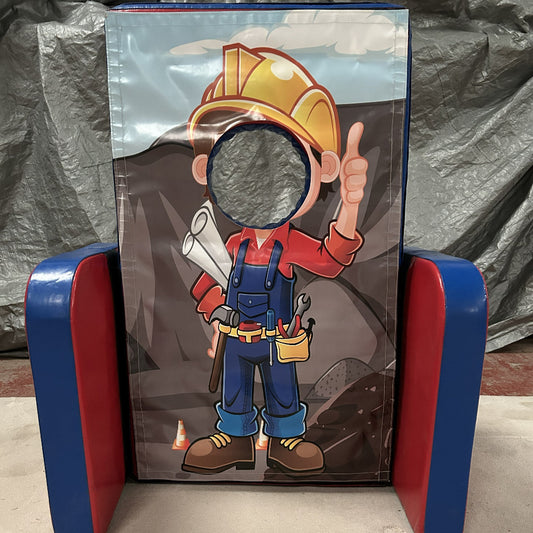 Construction ‘Face in Hole’  Peek a Boo Red & Blue