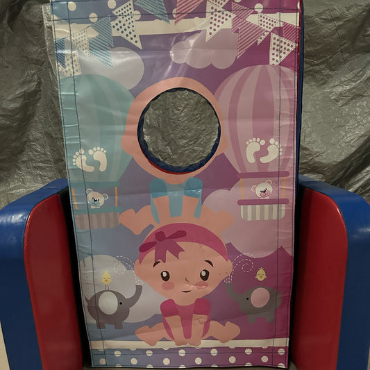 Gender Reveal Baby ‘Face in Hole’  Peek a Boo Red & Blue