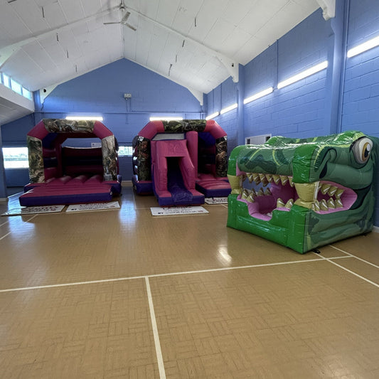 Dinosaur Pink & Purple Bouncy Castle & Pink & Purple Bounce 'n' Slide Bouncy Castle