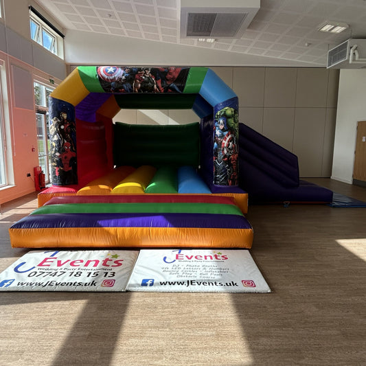 Superhero Multicoloured Rainbow Bounce 'n' Slide Inflatable Castle